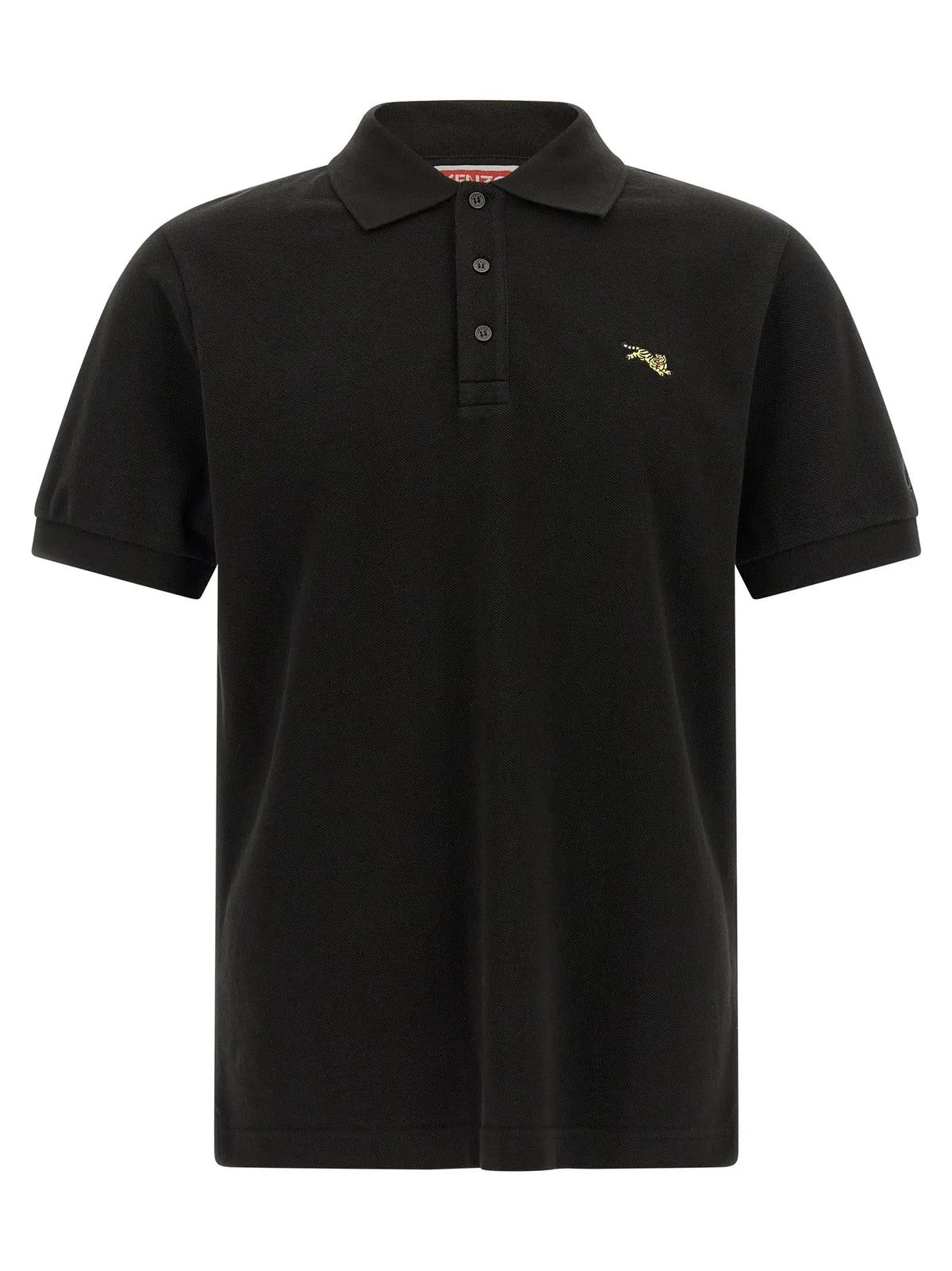 Polo Kenzo noir en coton avec logo tigre brodé sur la poitrine à gauche