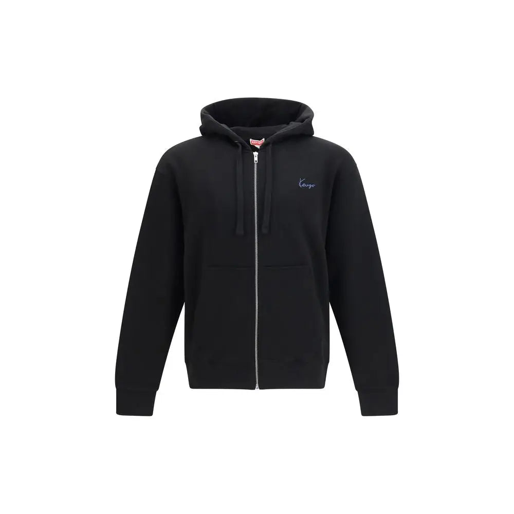 Sweatshirt kenzo noir en coton avec logo brodé discret sur la poitrine et cordons assortis