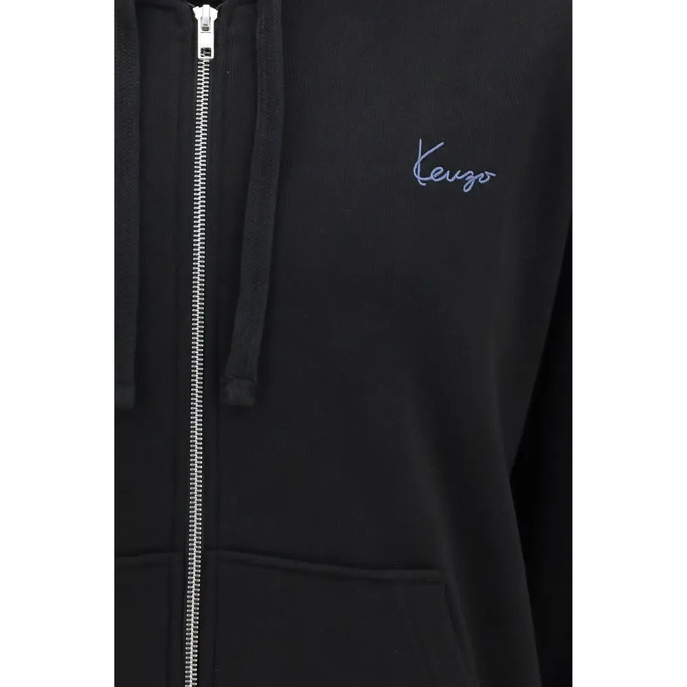 Kenzo sweat-shirt noir en coton avec fermeture éclair argentée et logo brodé discret