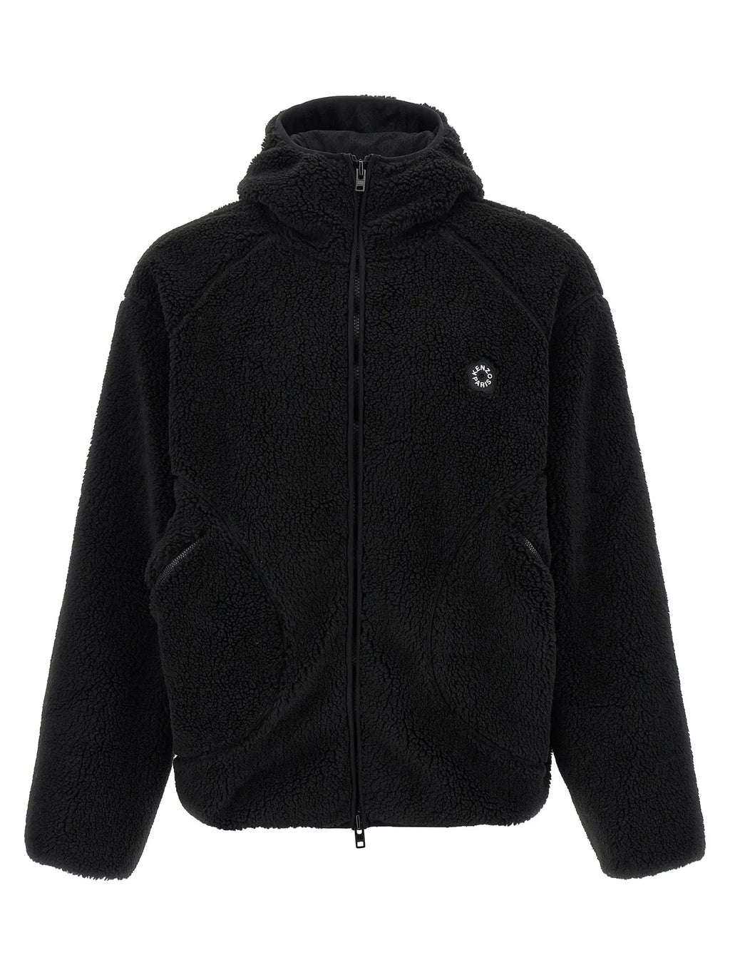 Veste à capuche noire en polyester kenzo avec logo circulaire subtil sur la poitrine gauche