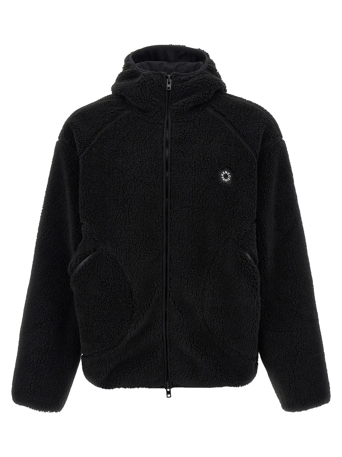 Veste à capuche noire en polyester kenzo avec logo circulaire subtil sur la poitrine gauche