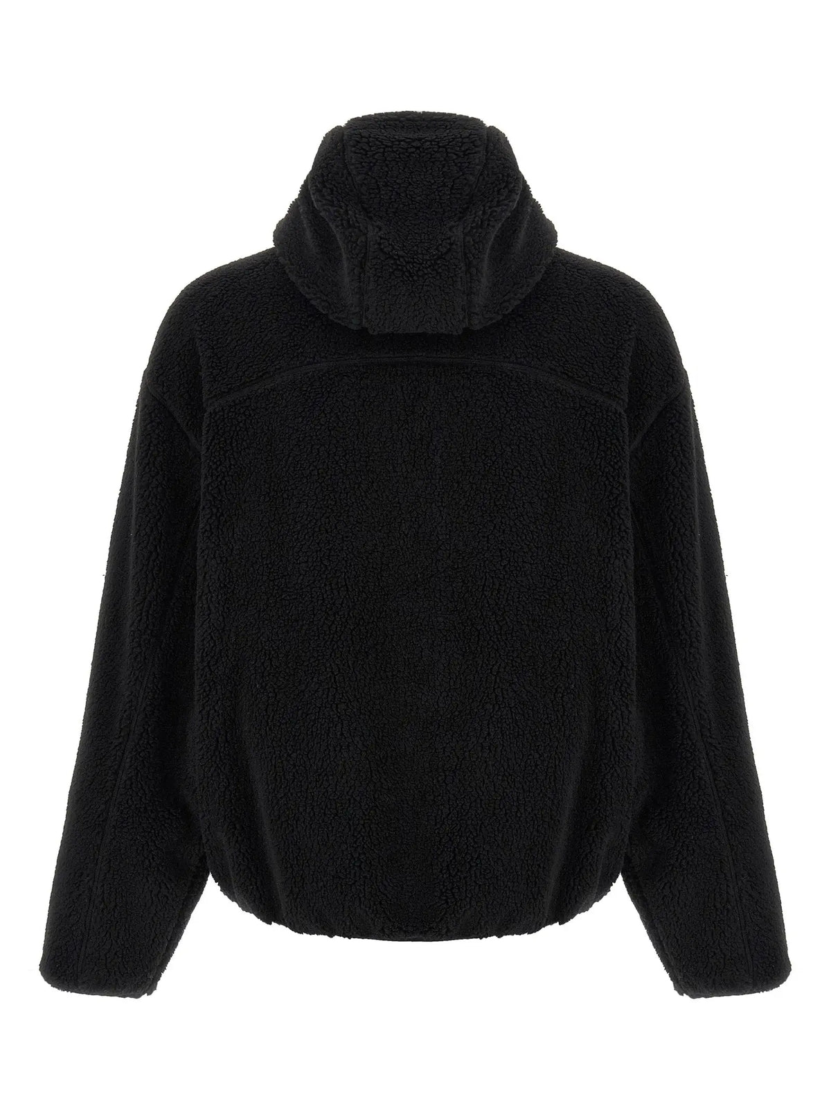 Veste noire kenzo en polyester avec capuche doublée et extérieur en shearling pelucheux texturé