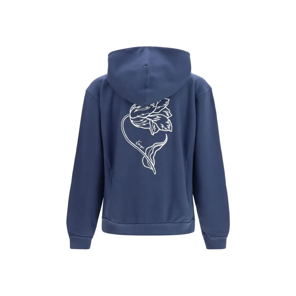 Sweatshirt en coton bleu kenzo avec un design floral en ligne blanche au dos et une capuche bleu marine
