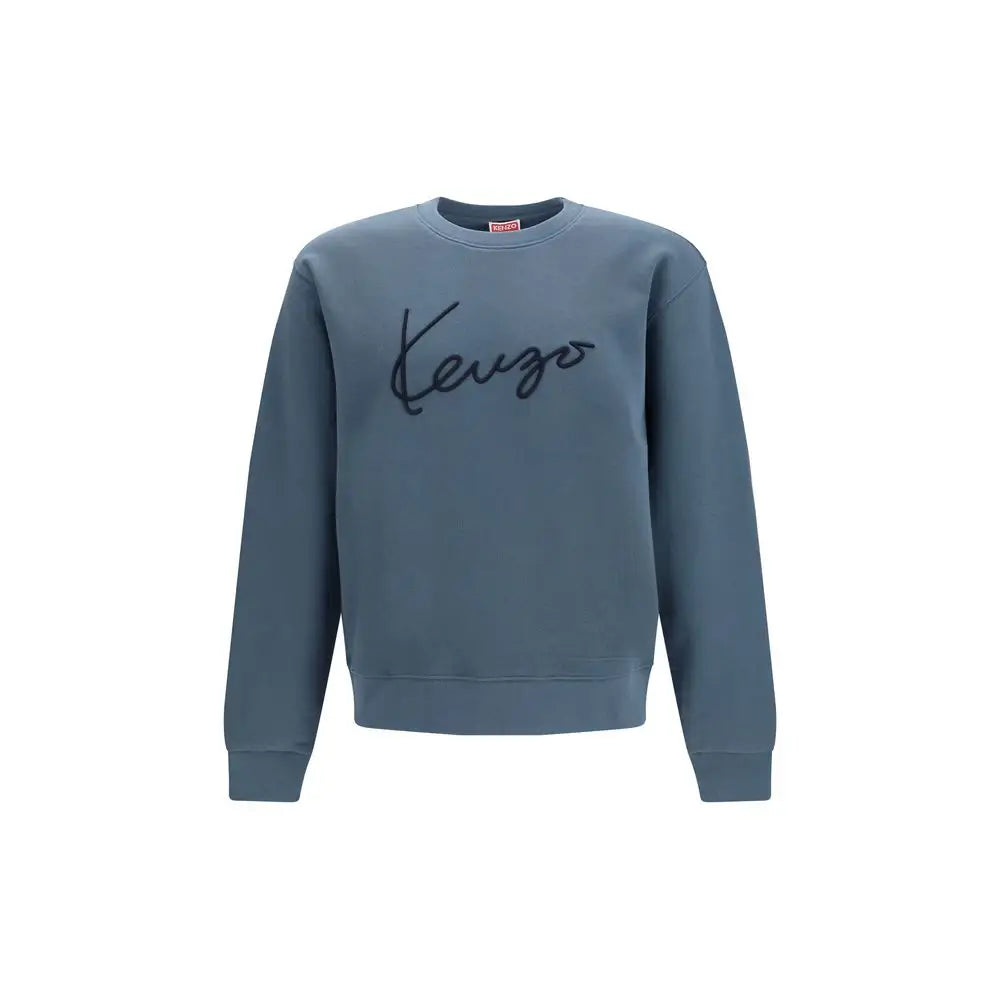 Sweatshirt kenzo bleu en coton avec logo noir brodé sur la poitrine en crewneck style décontracté