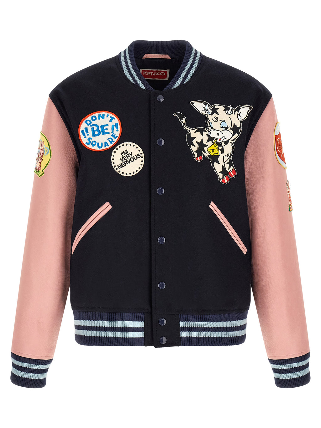 Blouson bomber en laine multicolore de la marque Kenzo, avec design coloré et détails modernes.