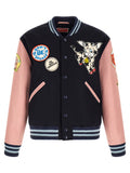 Blouson bomber en laine multicolore de la marque Kenzo, avec design coloré et détails modernes.