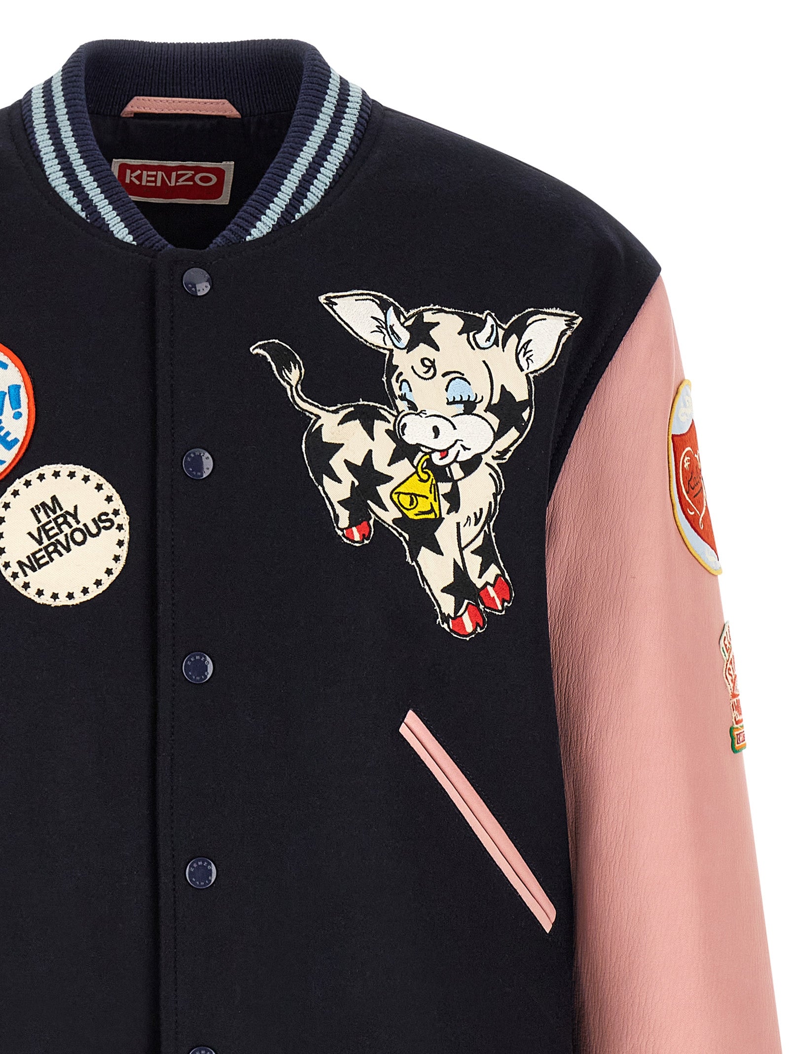 Veste bomber en laine multicolore de la marque Kenzo, avec design coloré et détails modernes.