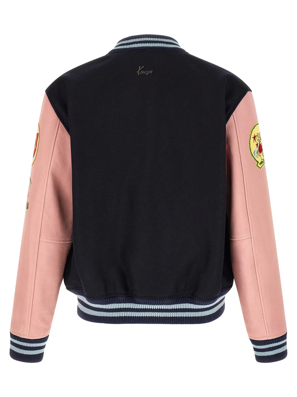 Veste bomber en laine multicolore kenzo noire et rose avec patchs brodés sur les manches