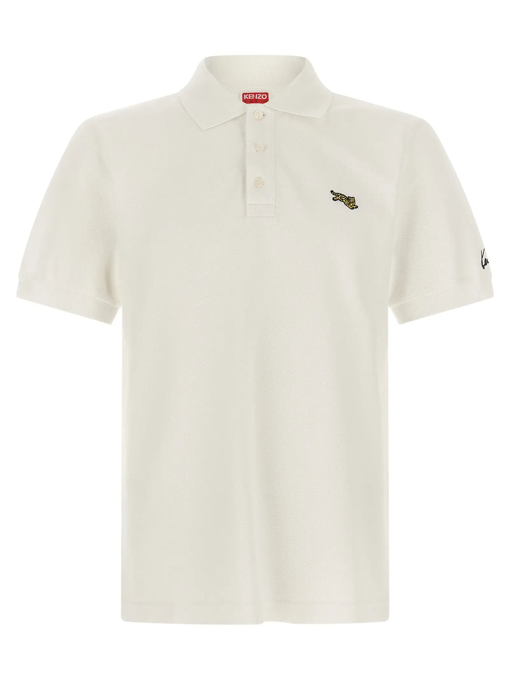 Kenzo white cotton polo shirt crème avec tigre brodé subtil sur la poitrine et petit logo sur la manche