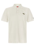 Kenzo white cotton polo shirt crème avec tigre brodé subtil sur la poitrine et petit logo sur la manche