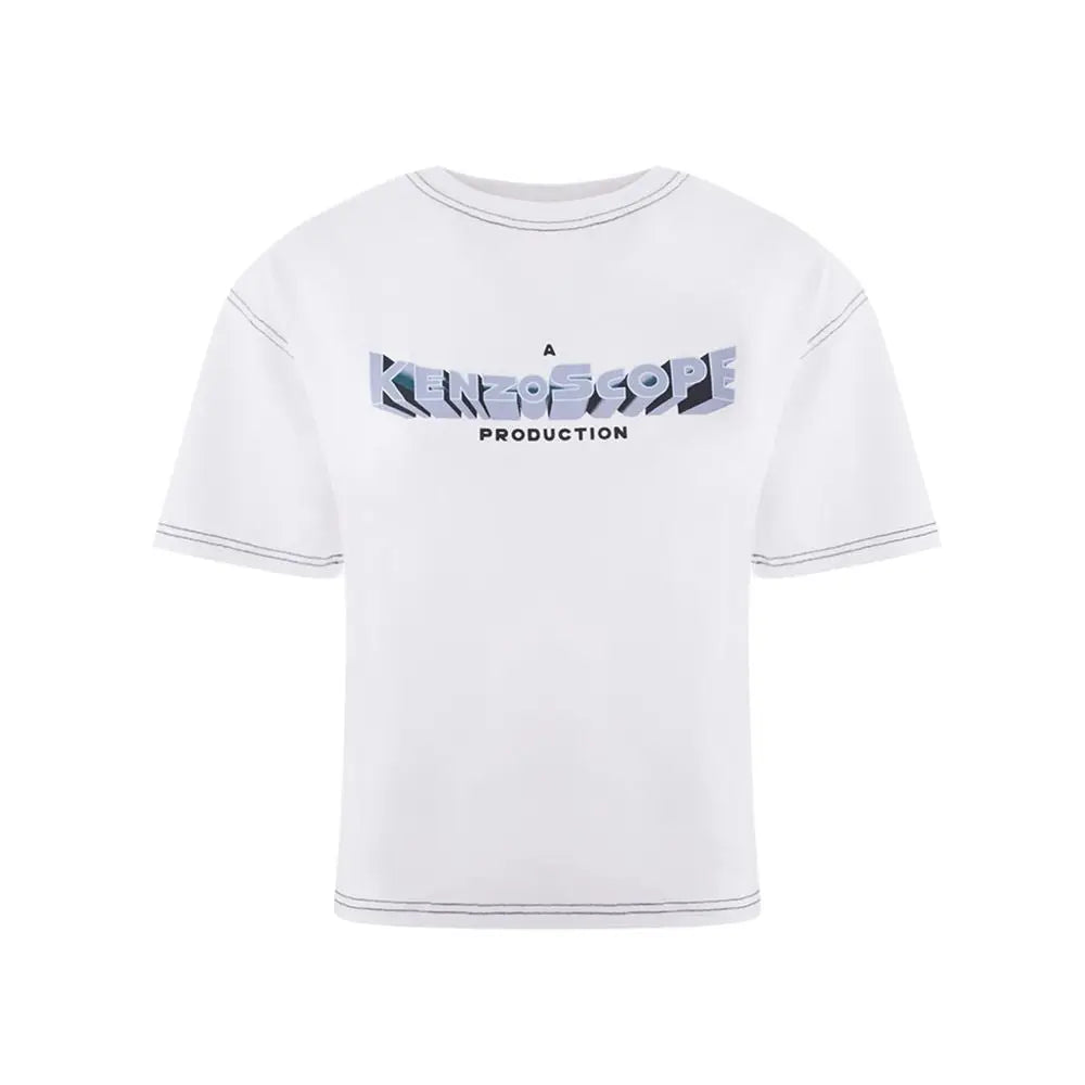T-shirt blanc en coton kenzo à manches courtes avec graphique stylisé a kenzo scope production en bleu et gris