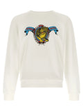 Sweatshirt kenzo paris blanc en viscose avec tigre brodé audacieux et rubans bleus avec accents rouges