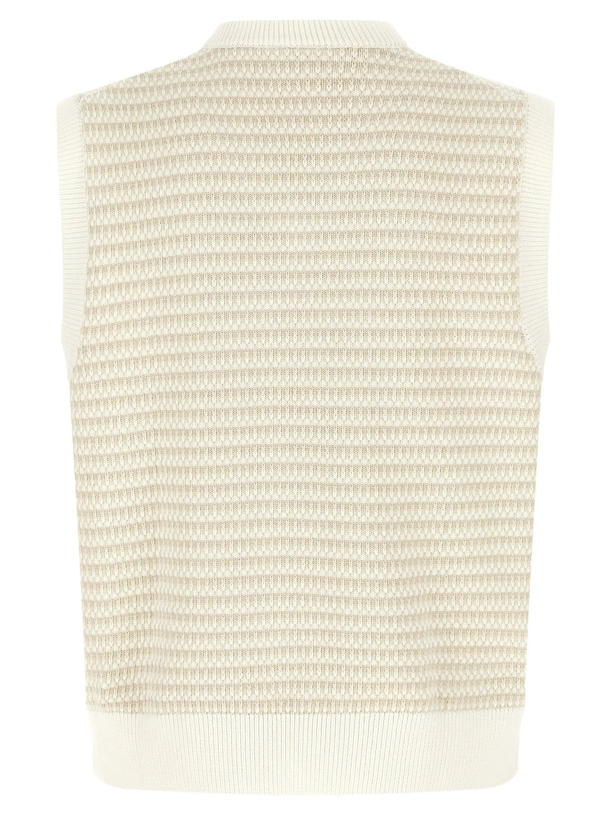 Lacoste beige cotton sleeveless sweater in cream color with waffle texture and ribbed neckline and hem