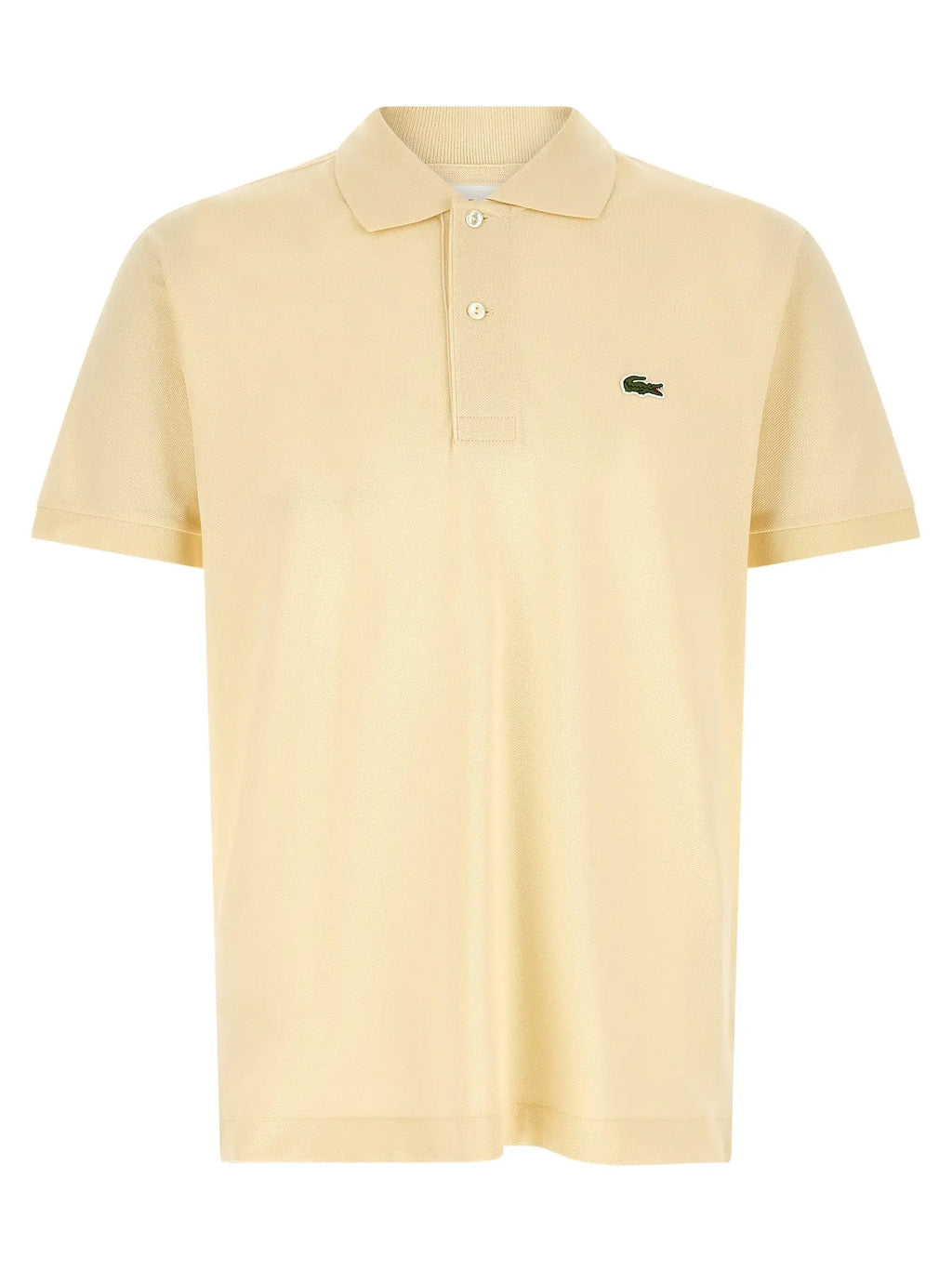 Chemise polo lacoste bicolor en coton couleur crème avec logo crocodile vert sur la poitrine