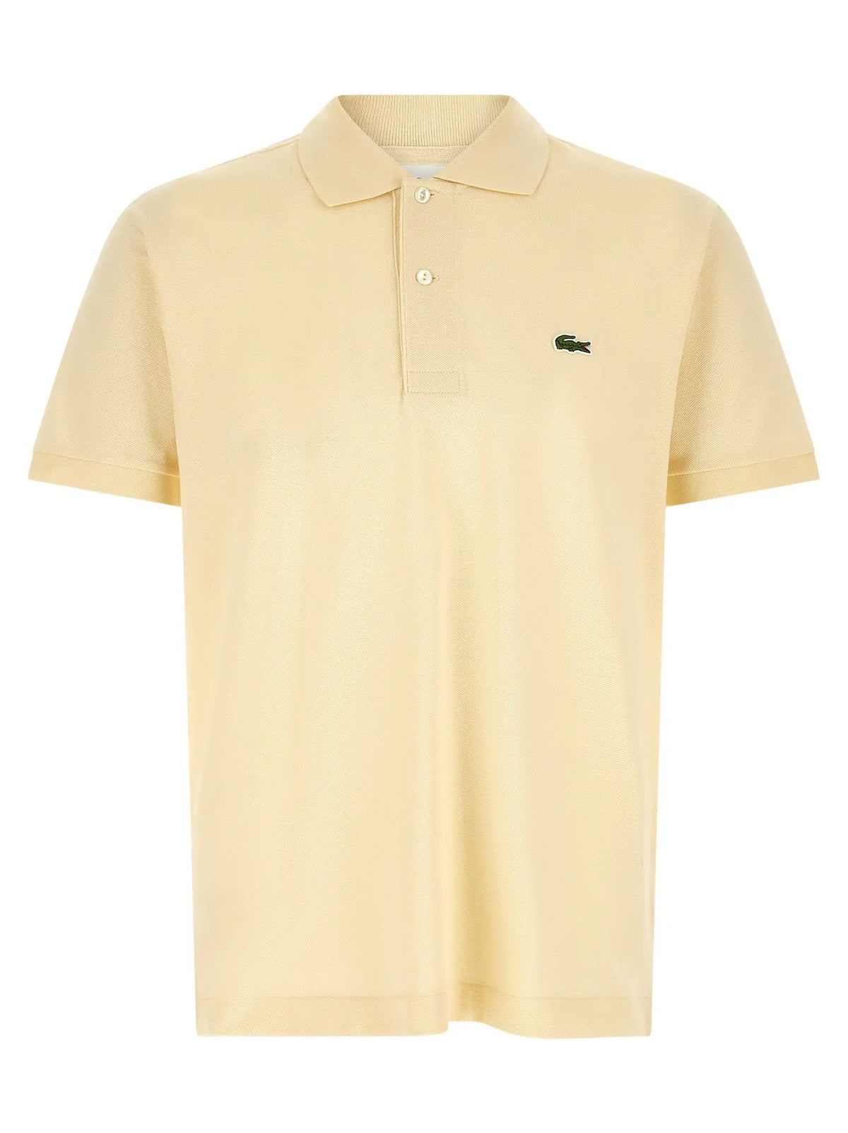 Chemise polo lacoste bicolor en coton couleur crème avec logo crocodile vert sur la poitrine