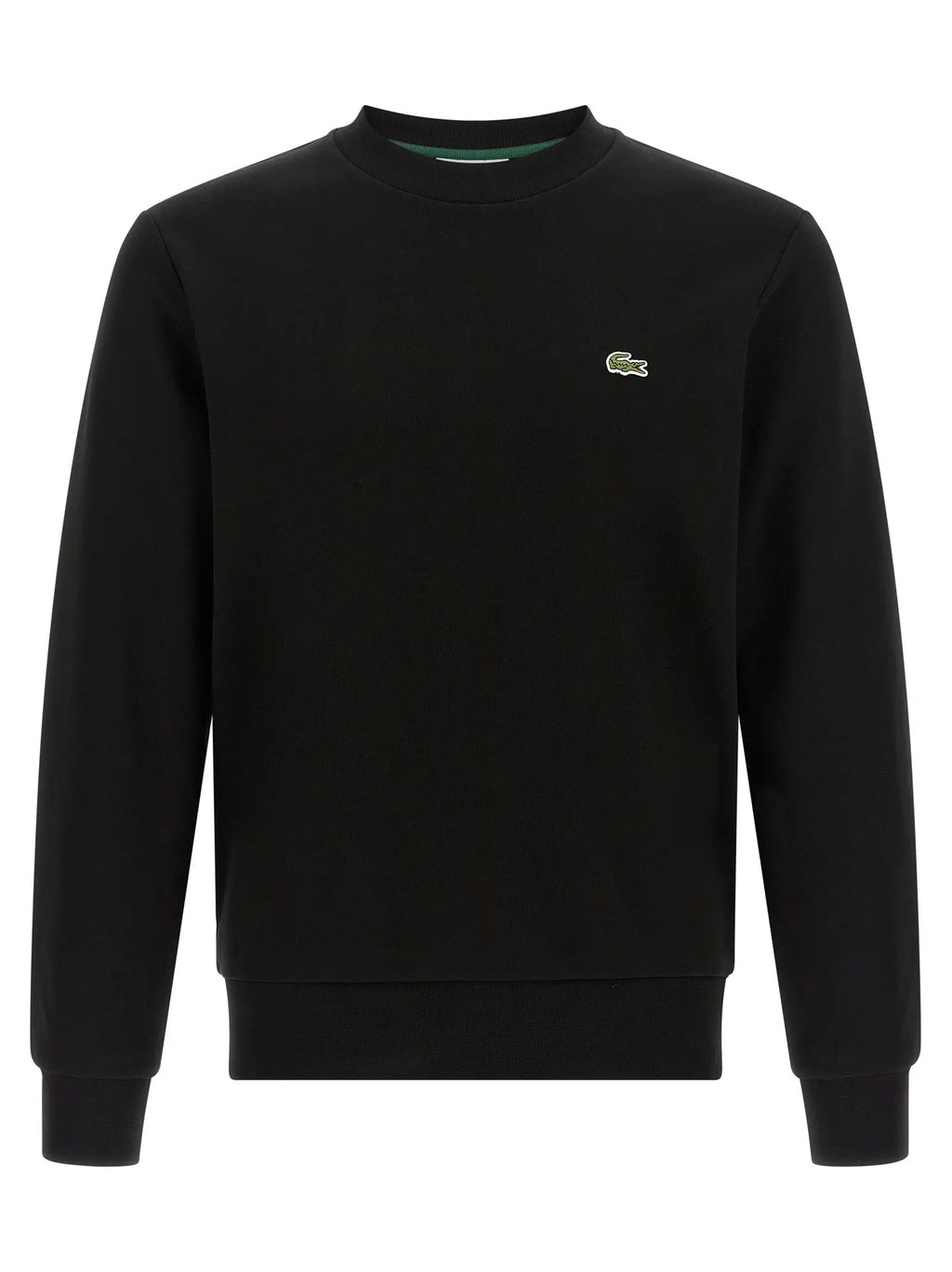 Sweatshirt lacoste noir en coton avec col rond et petit logo crocodile vert sur la poitrine gauche