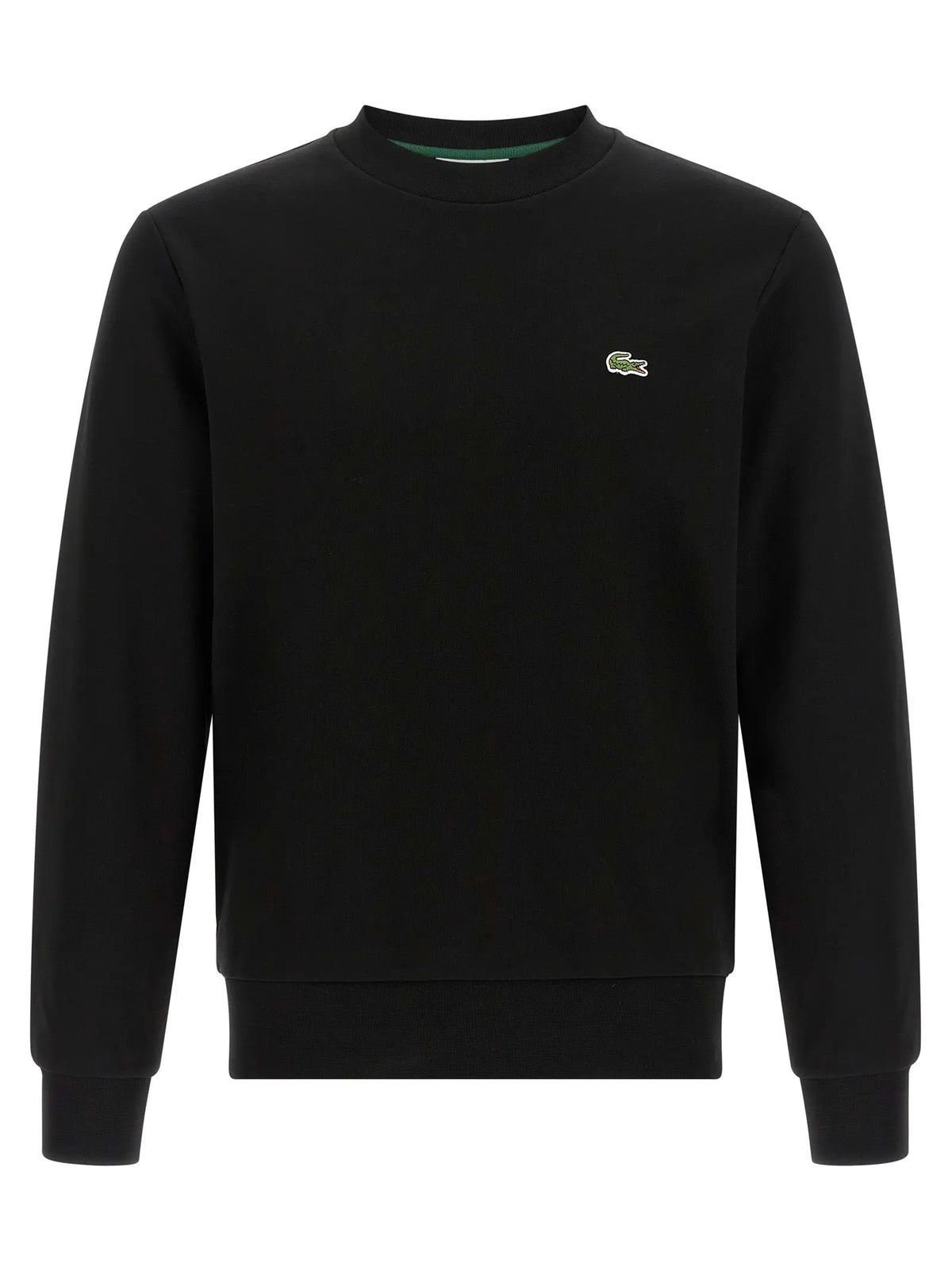 Sweatshirt lacoste noir en coton avec col rond et petit logo crocodile vert sur la poitrine gauche