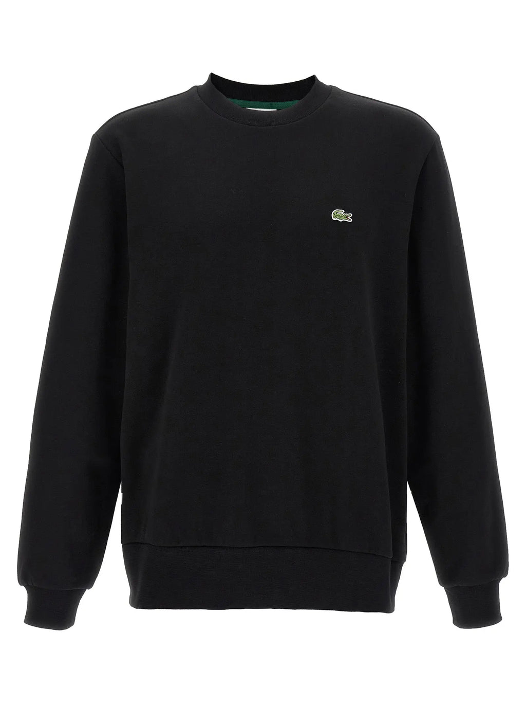 Sweatshirt lacoste noir en coton avec logo crocodile vert sur la poitrine côté gauche