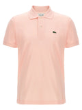 Polo lacoste multicolore en coton rose doux avec col classique, patte à deux boutons et logo crocodile vert brodé