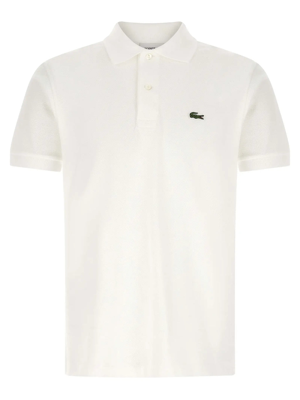 Lacoste white cotton polo shirt with black embroidered crocodile logo on the left chest