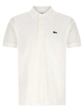 Lacoste white cotton polo shirt with black embroidered crocodile logo on the left chest