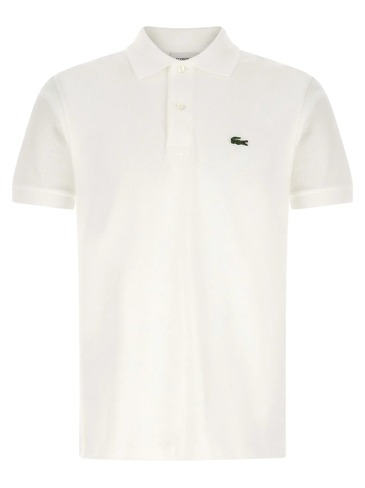 Lacoste white cotton polo shirt with black embroidered crocodile logo on the left chest