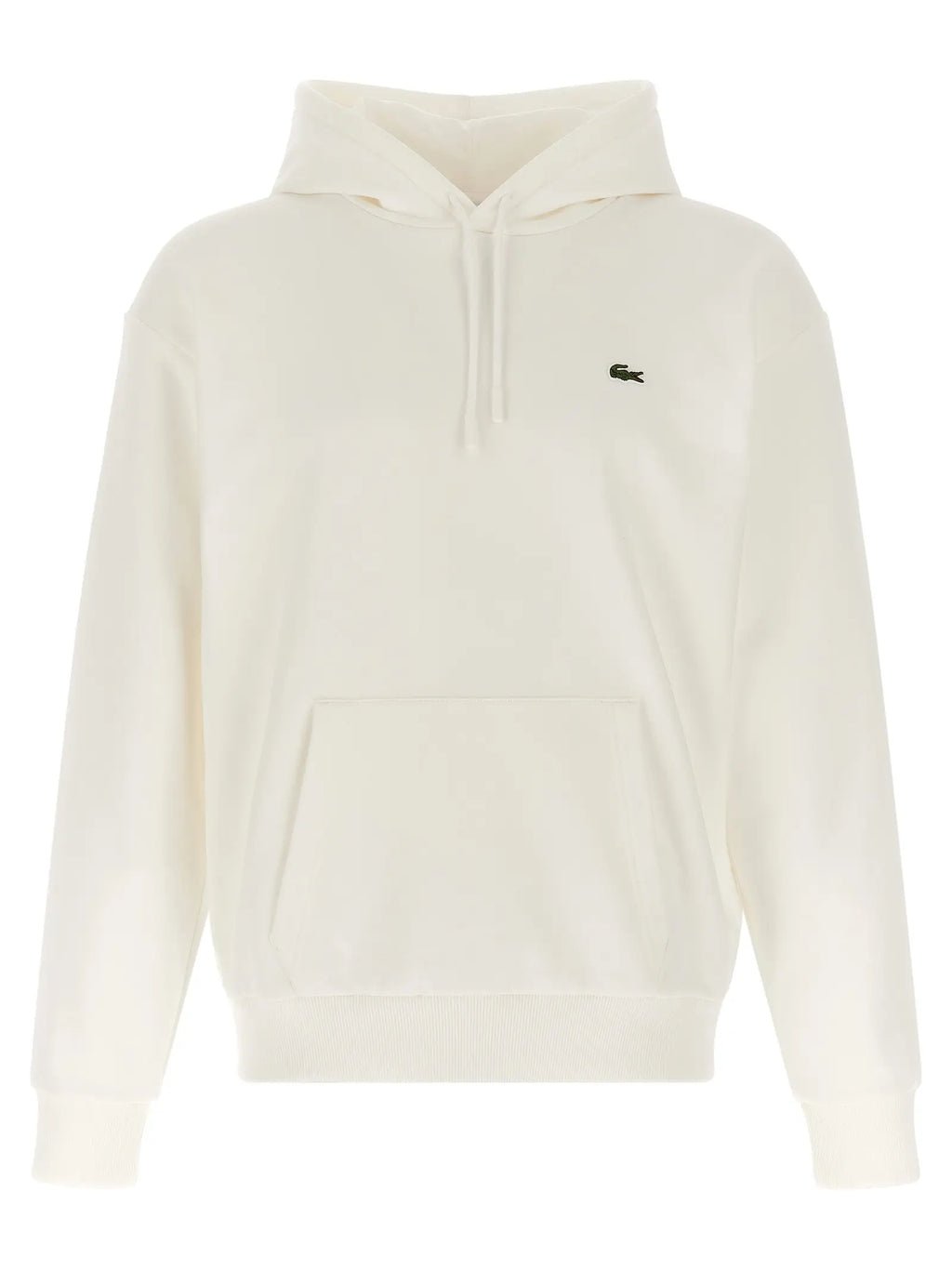 Sweatshirt lacoste blanc en coton avec capuche crème et logo crocodile noir subtil sur la poitrine