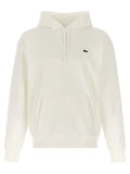 Sweatshirt lacoste blanc en coton avec capuche crème et logo crocodile noir subtil sur la poitrine