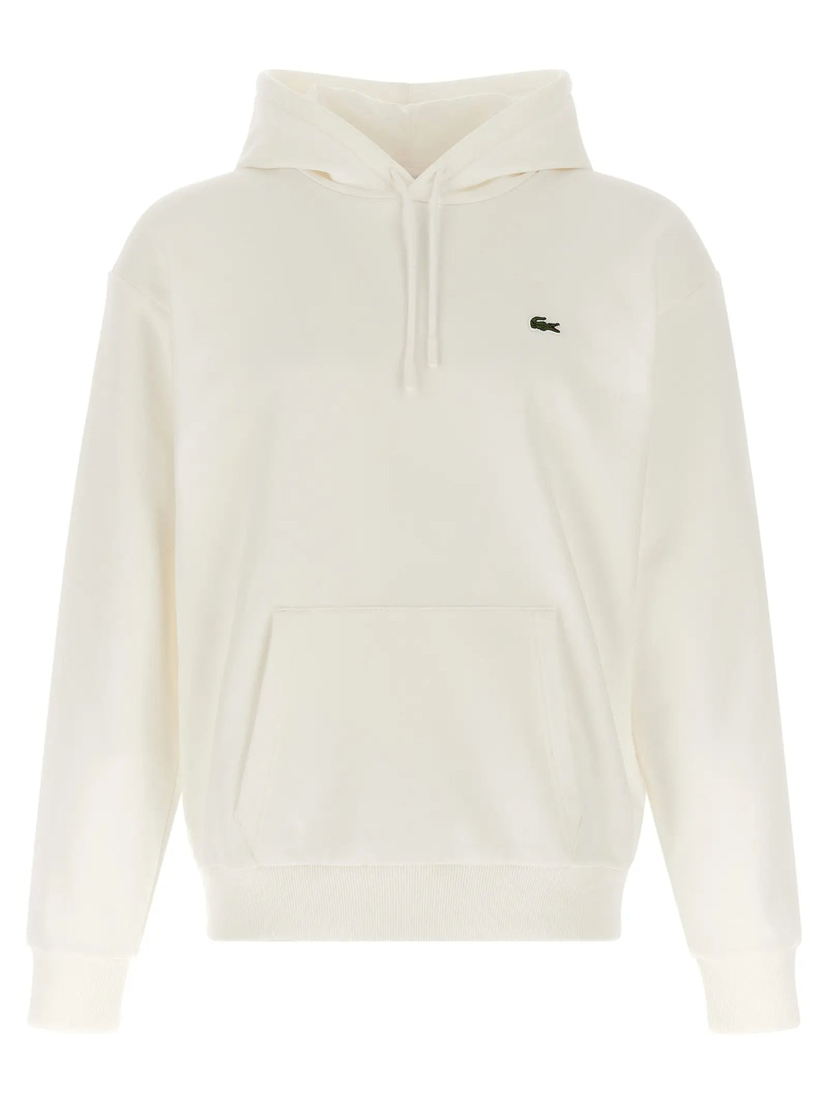 Sweatshirt lacoste blanc en coton avec capuche crème et logo crocodile noir subtil sur la poitrine