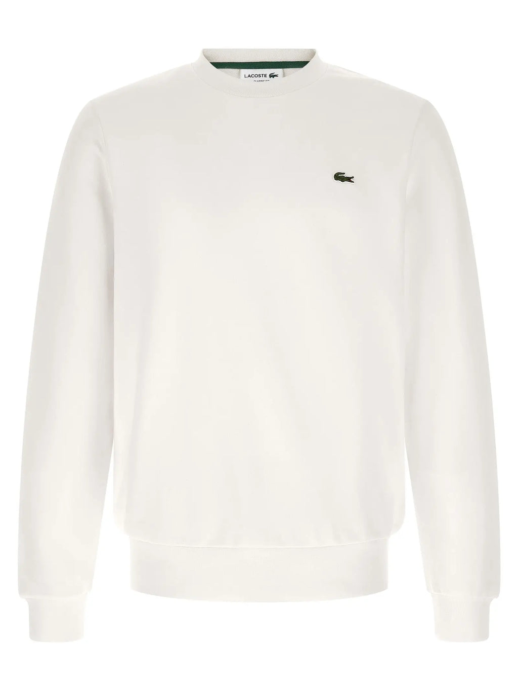 Sweatshirt lacoste blanc en coton avec col rond et petit logo crocodile vert sur la poitrine gauche