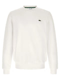 Sweatshirt lacoste blanc en coton avec col rond et petit logo crocodile vert sur la poitrine gauche