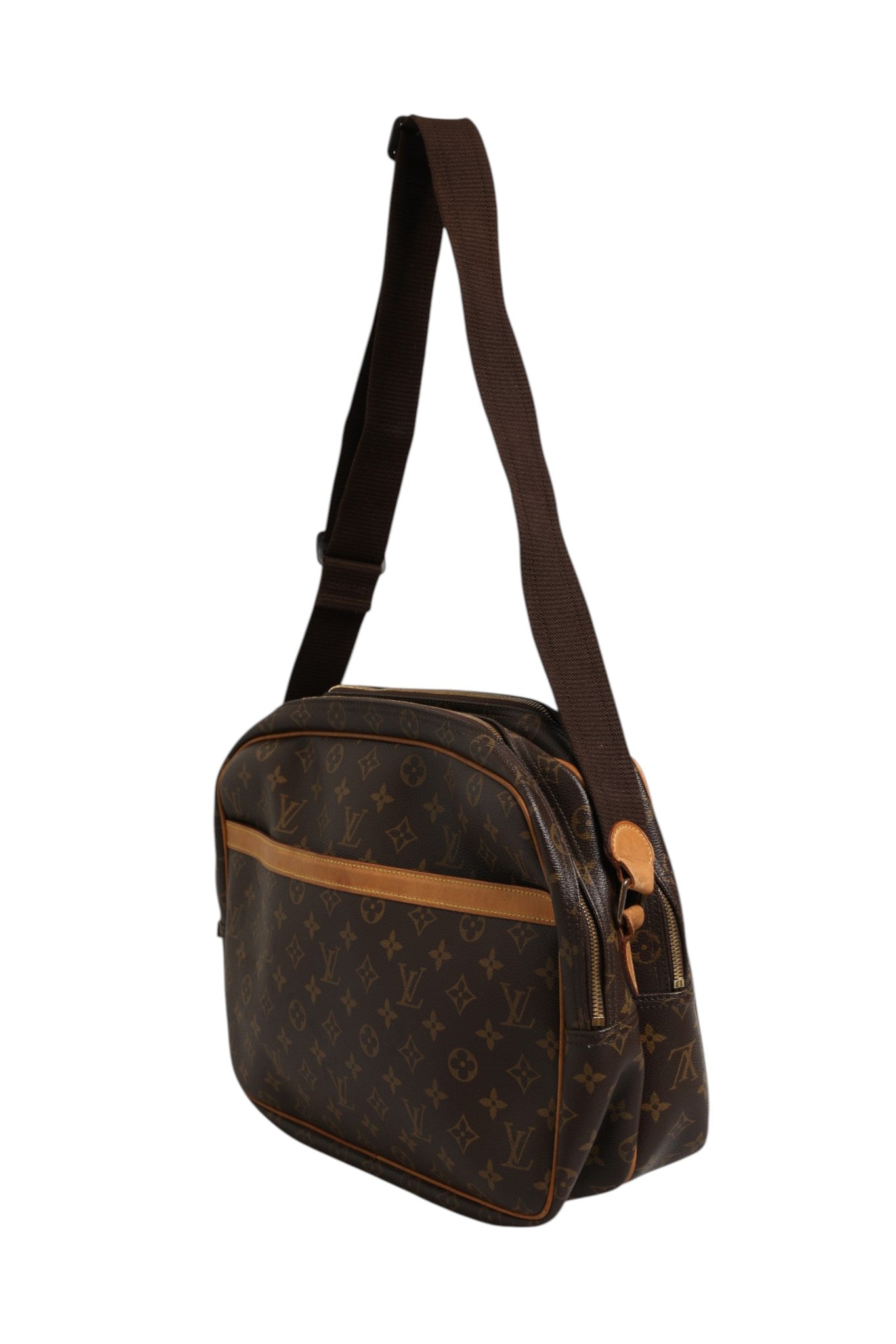 Sac reporter Louis Vuitton Monogram GM en cuir avec motif Monogram, poignée en cuir et fermeture métallique.