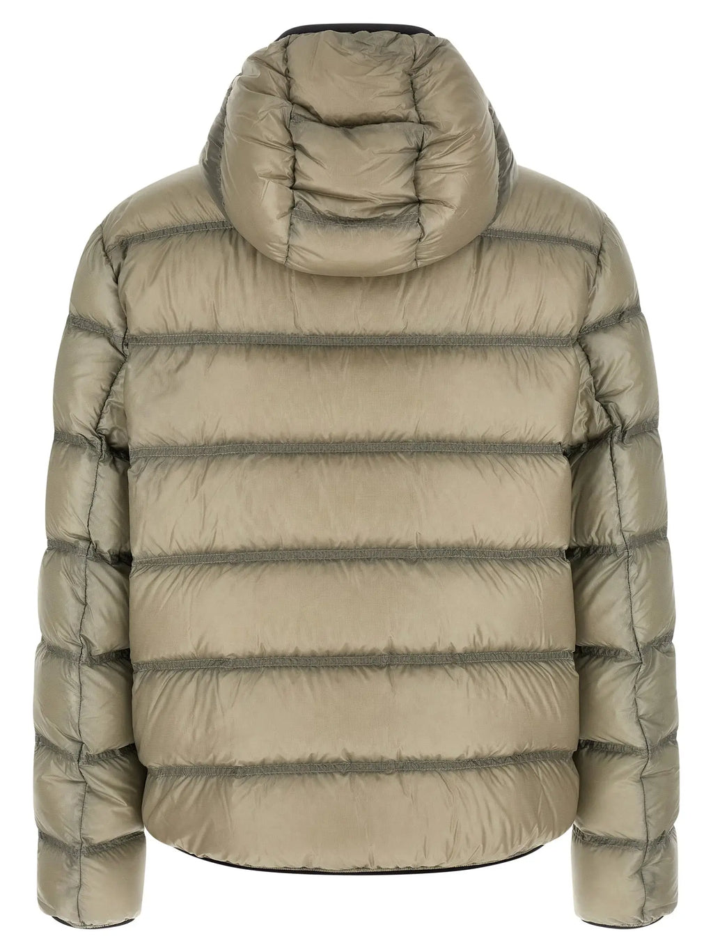 Veste beige moncler en polyamide matelassée avec capuche et couture horizontale pleine longueur