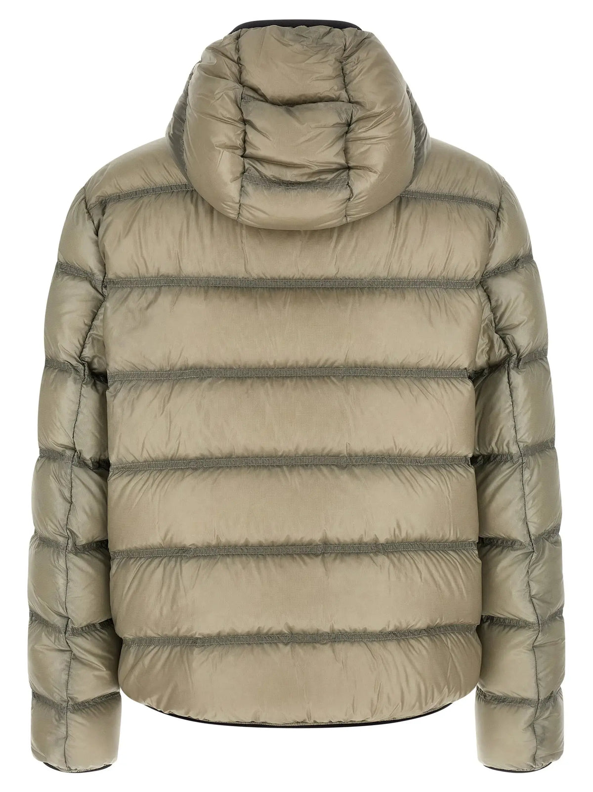 Veste beige moncler en polyamide matelassée avec capuche et couture horizontale pleine longueur