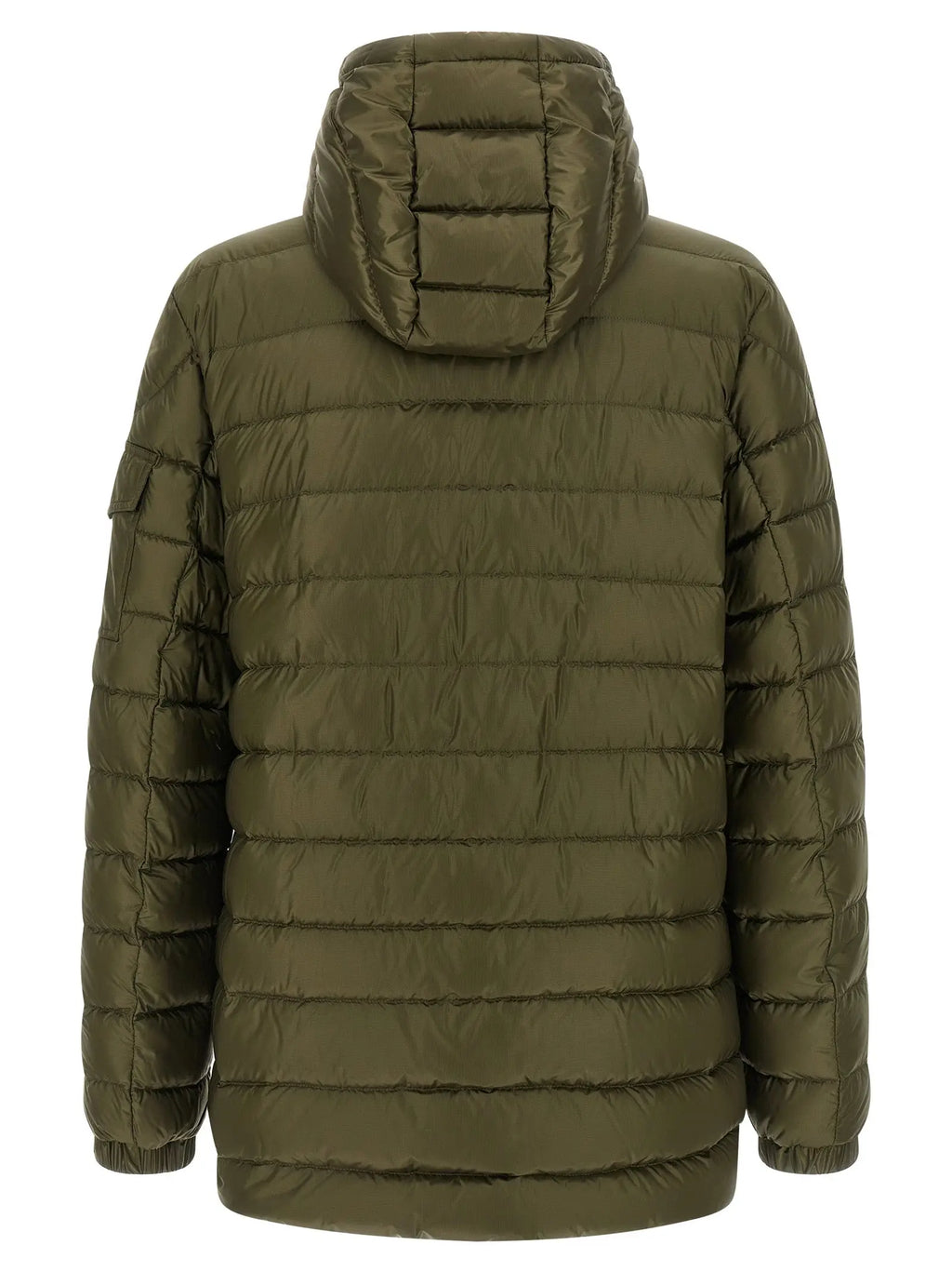 Parka bicolor en polyamide olive avec capuche matelassée et manches élastiques par Moncler