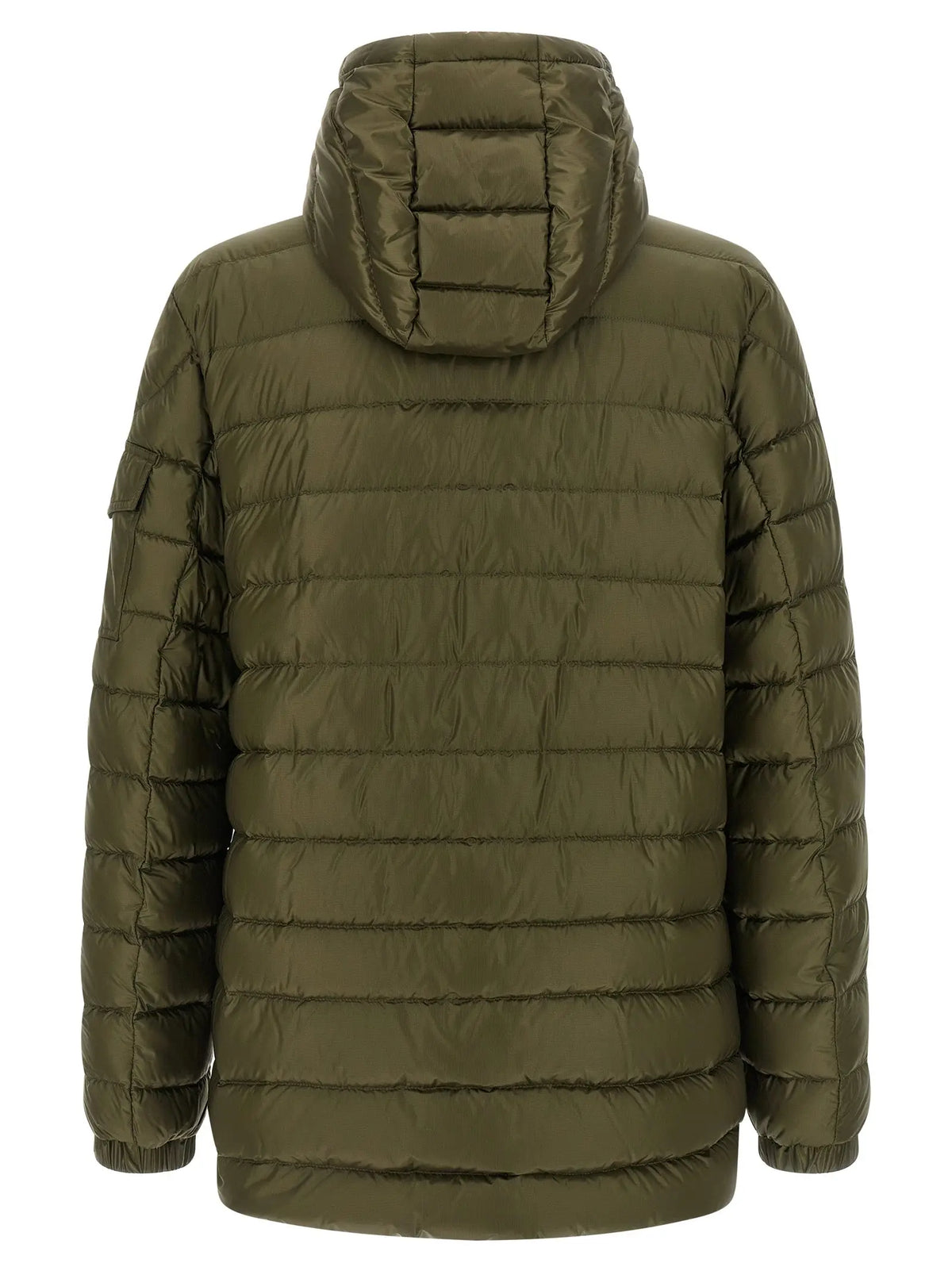 Parka bicolor en polyamide olive avec capuche matelassée et manches élastiques par Moncler