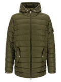 Parka moncler bicolor en polyamide olive avec capuche matelassée fermeture éclair et poches latérales