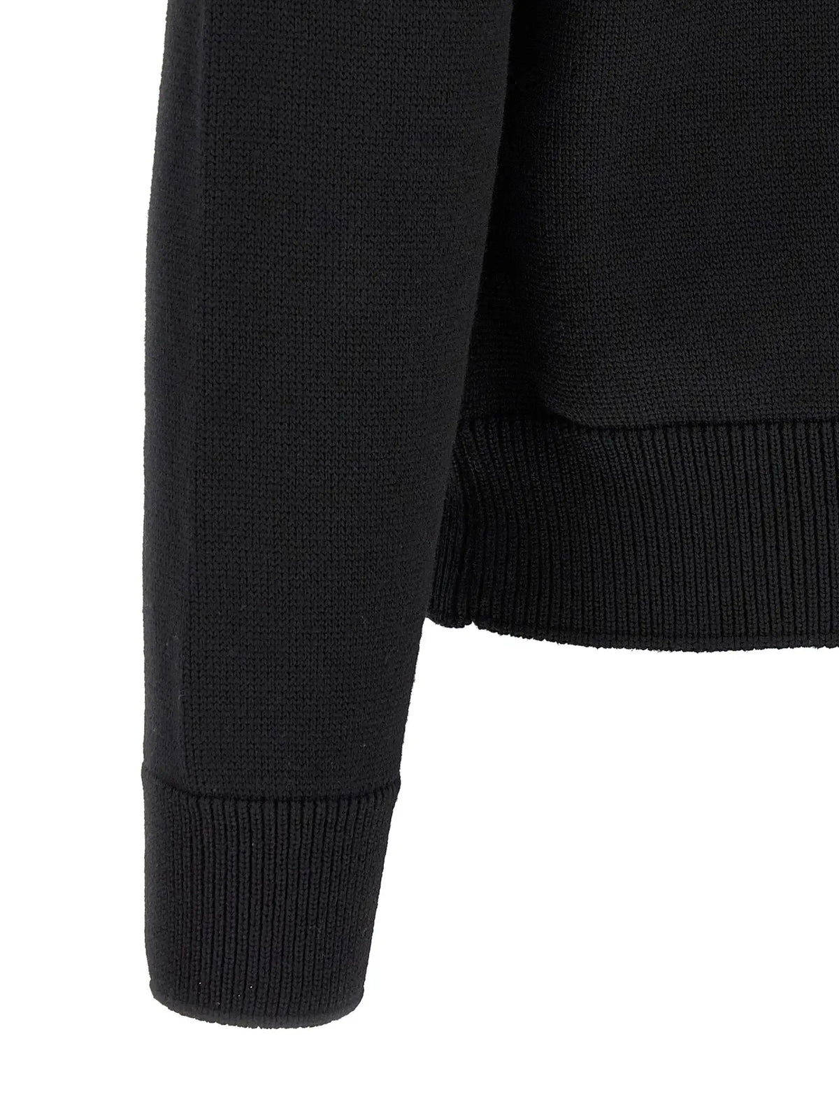 Manche de cardigan moncler noir en polyamide côtelé avec texture uniforme et poignets soigneusement finis