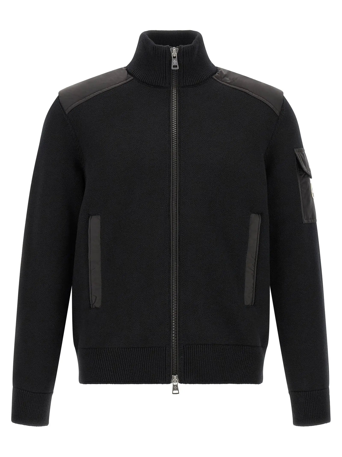Veste bomber noire moncler en polyamide avec panneaux d épaules gris foncé et fermeture éclair intégrale