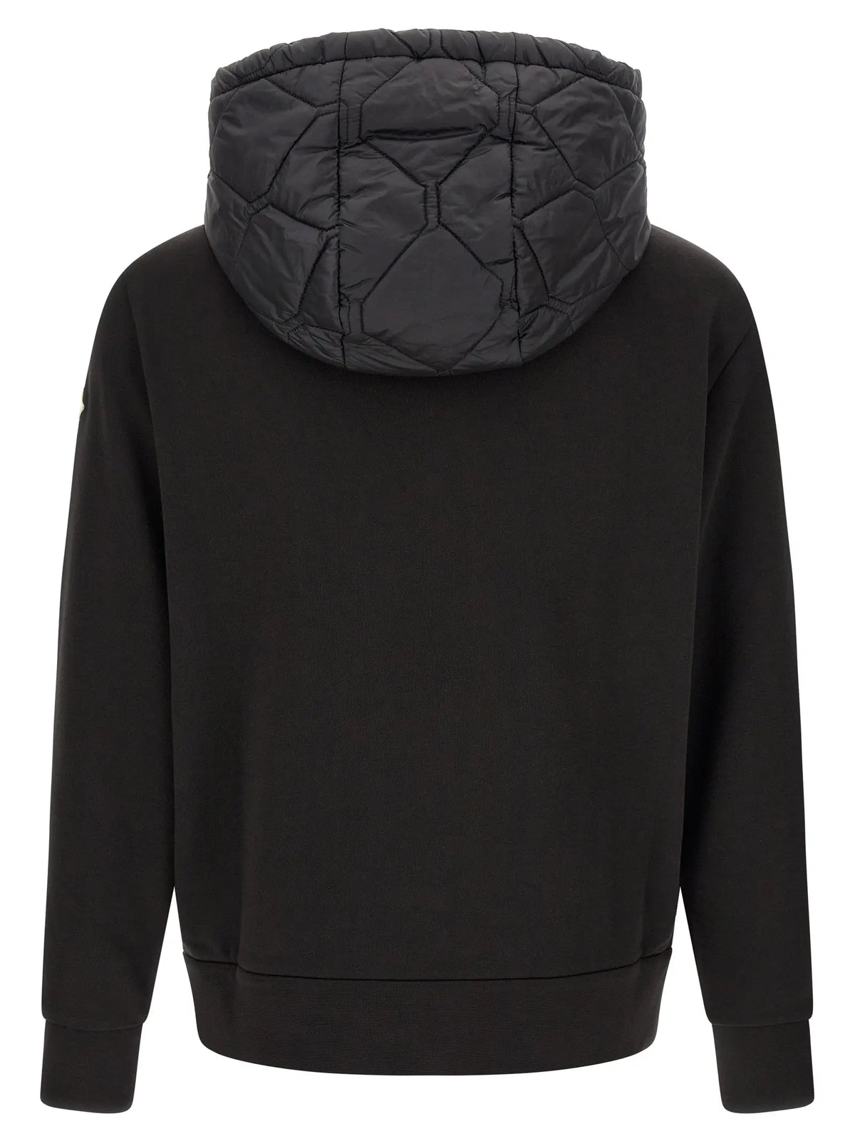 Cardigan polyamide moncler noir à capuche matelassée avec motif géométrique sur la doublure rembourrée
