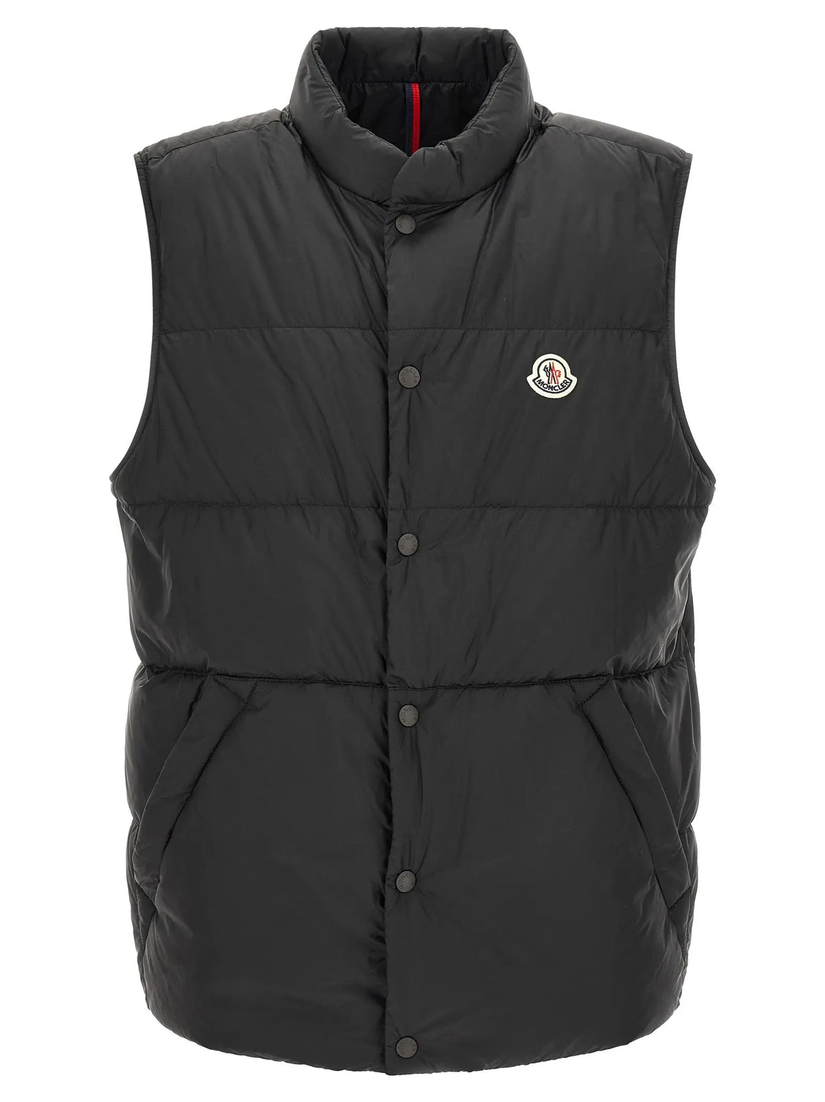 Moncler veste sans manches noire en polyamide matelassée avec col montant et fermeture à boutons
