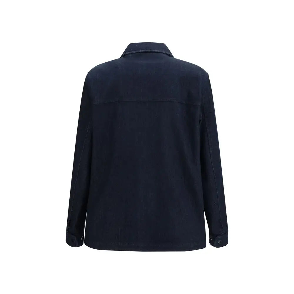 Chemise boutonnée manches longues bleu marine foncé en coton avec col classique et détails de couture subtils moncler