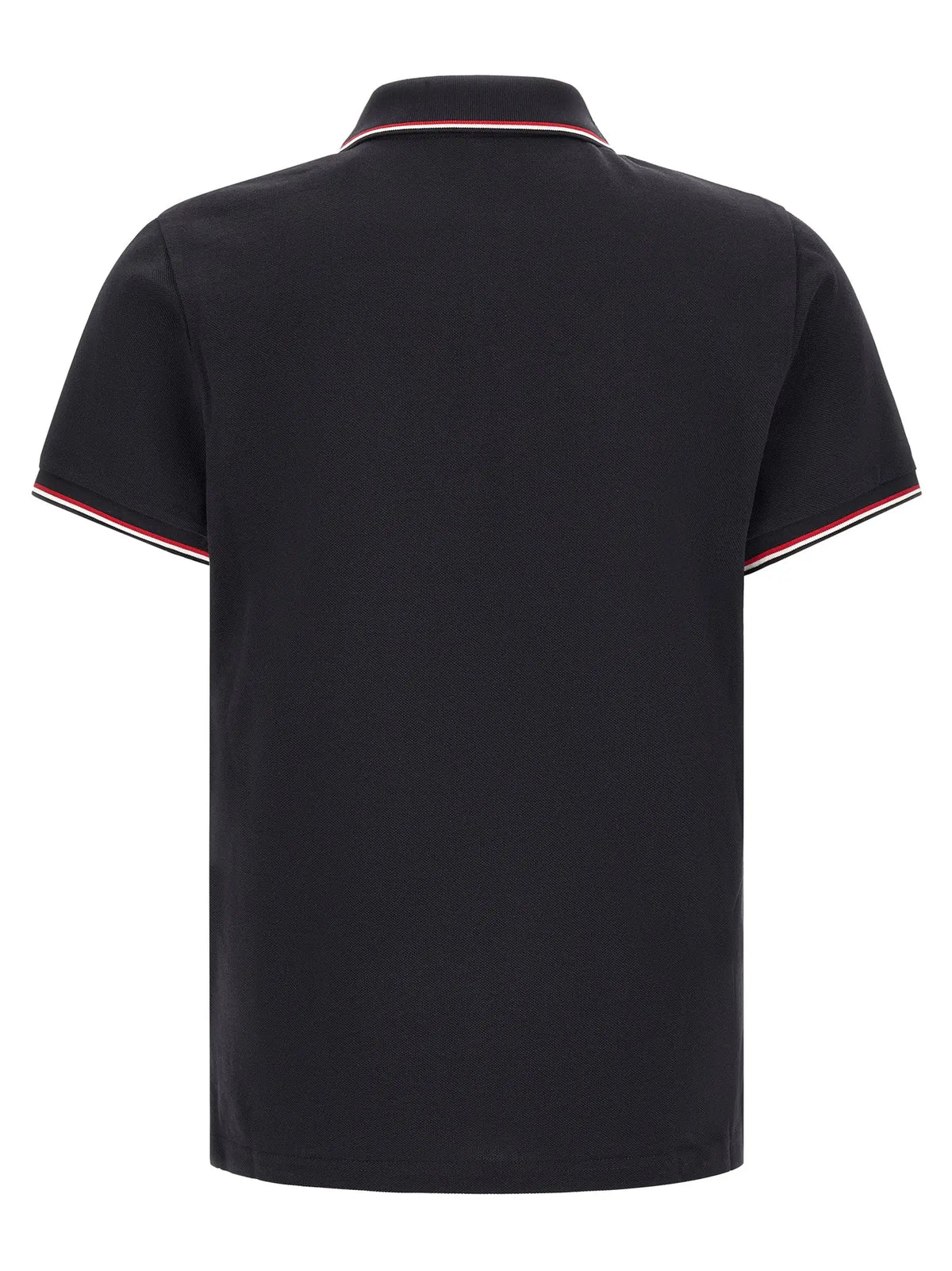 Polo noir moncler en coton avec col et manches courts bordés de rayures rouges et blanches