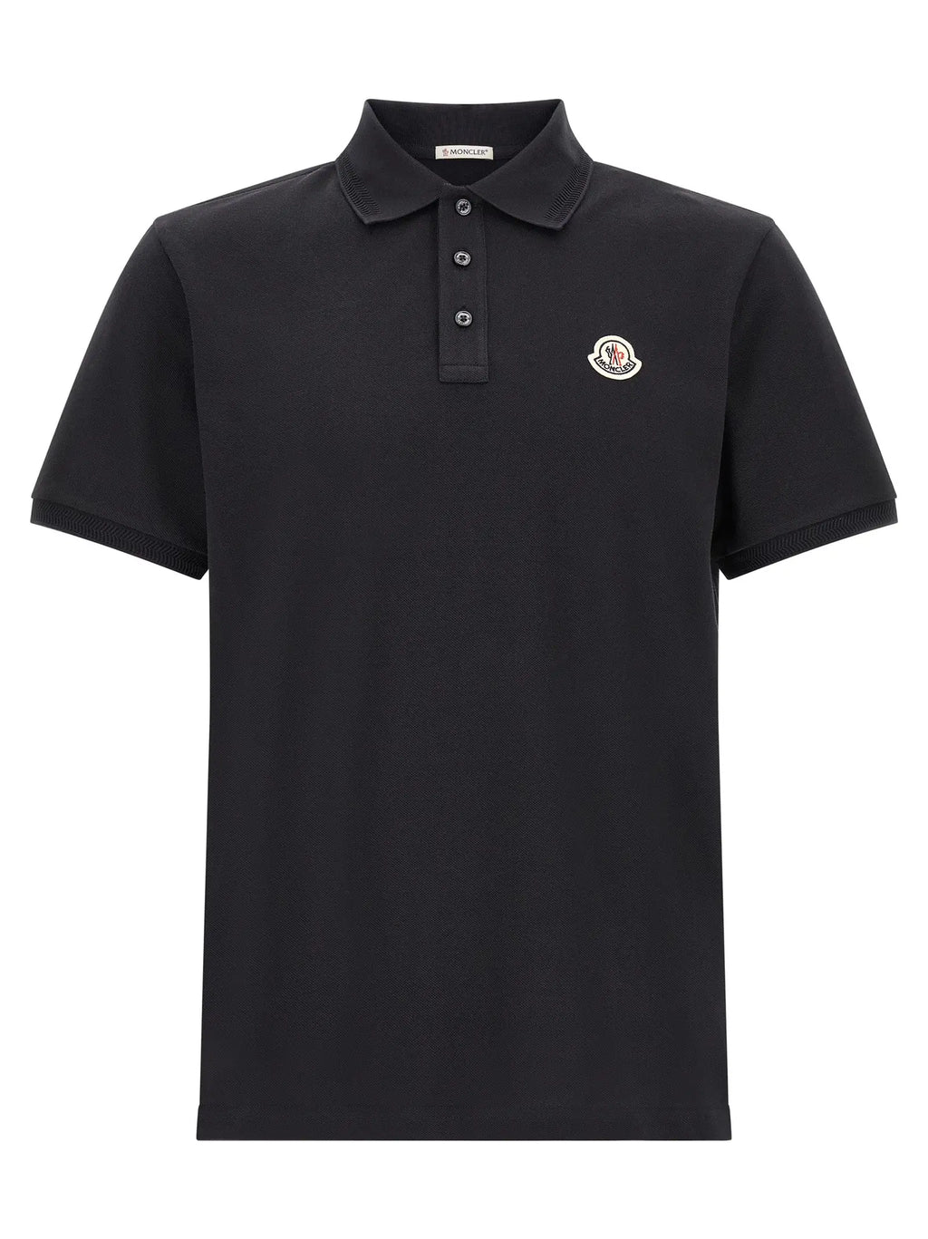 Polo moncler bleu en coton avec col classique et logo brodé sur la poitrine au tissu texturé subtil