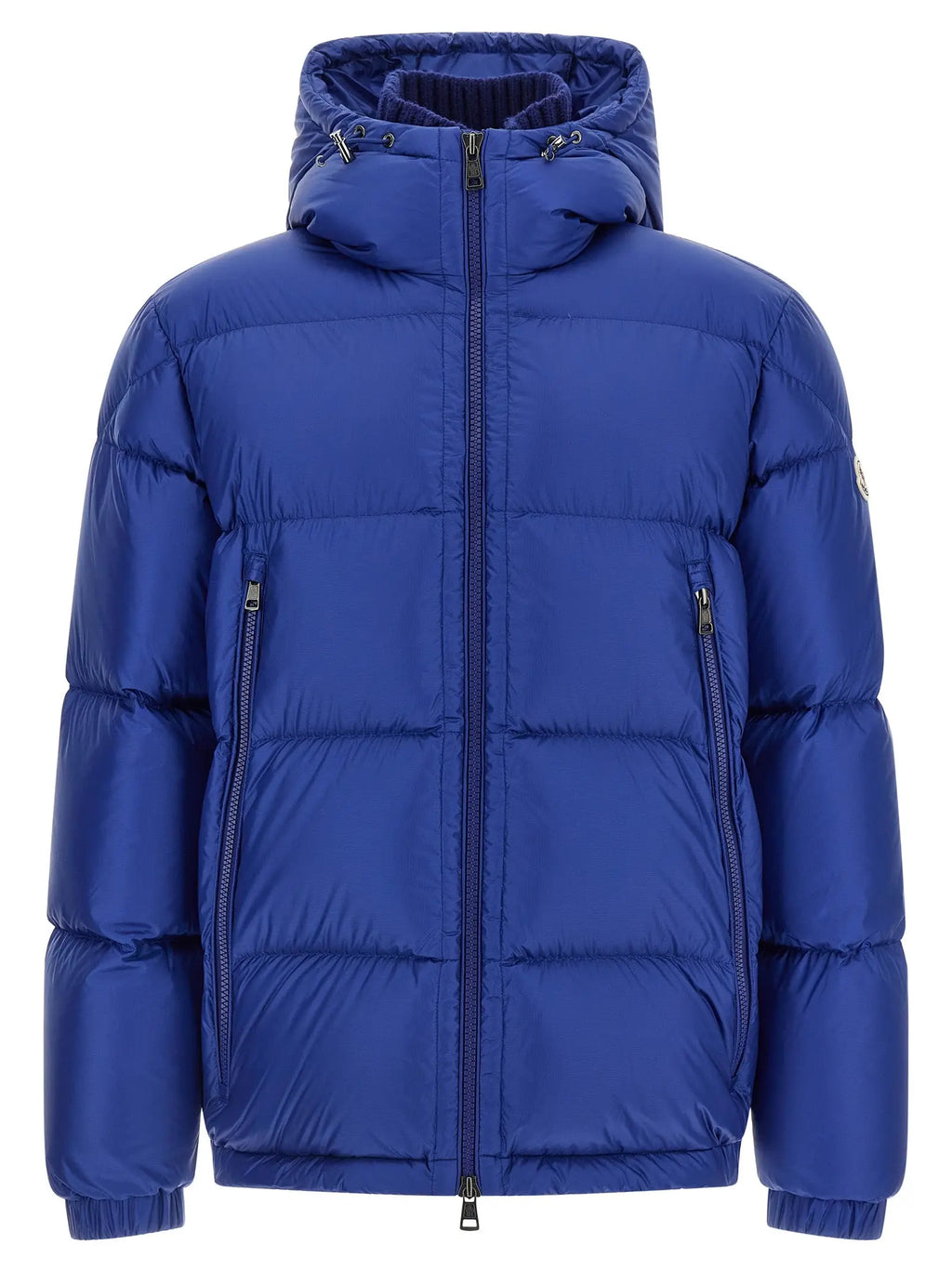 Veste rembourrée moncler bleu royal en polyamide avec capuche et design matelassé longueur entière
