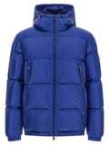 Veste rembourrée moncler bleu royal en polyamide avec capuche et design matelassé longueur entière