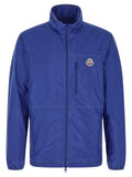 Blouson moncler bleu royal en polyamide avec col haut fermeture éclair avant et coutures discrètes