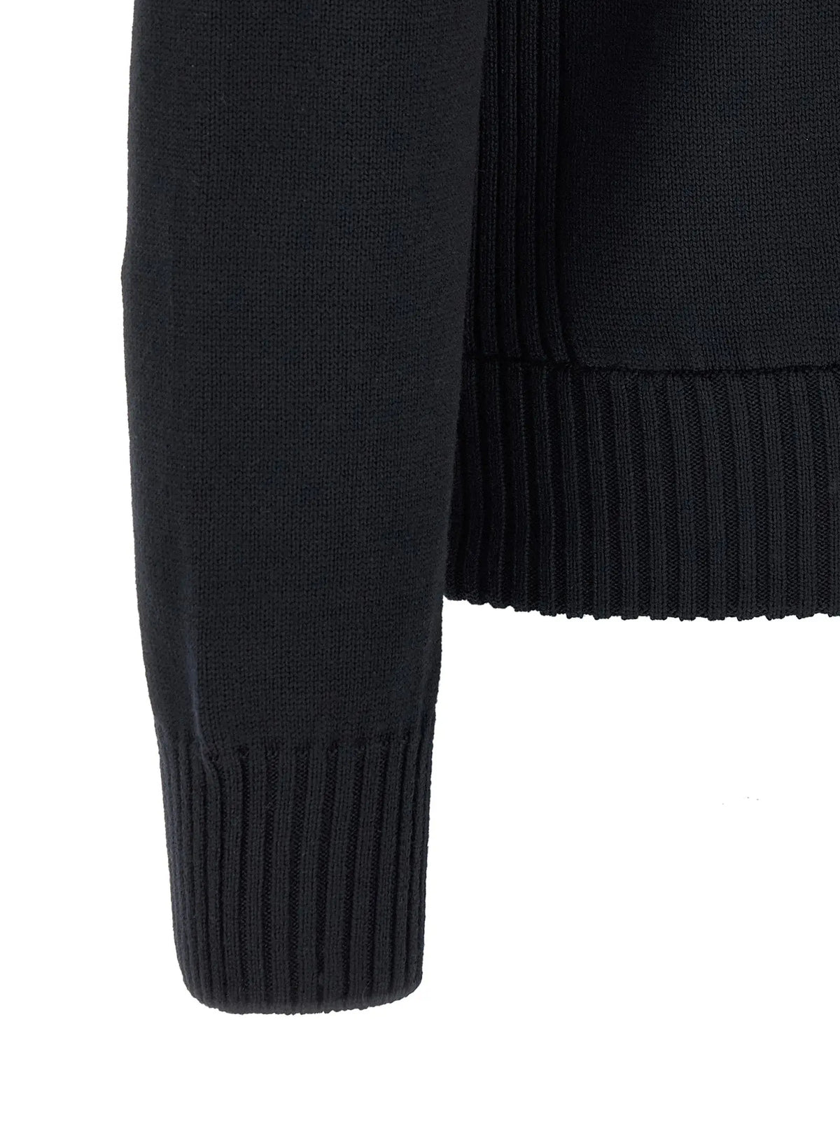 Manche de cardigan moncler bleu en polyester avec finition texturée sans couture en maille côtelée noire