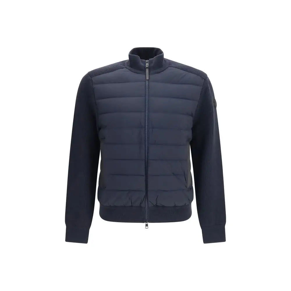 Veste bomber matelassée bleu marine en laine avec col montant et fermeture éclair moncler blue wool oves aries sweatshirt