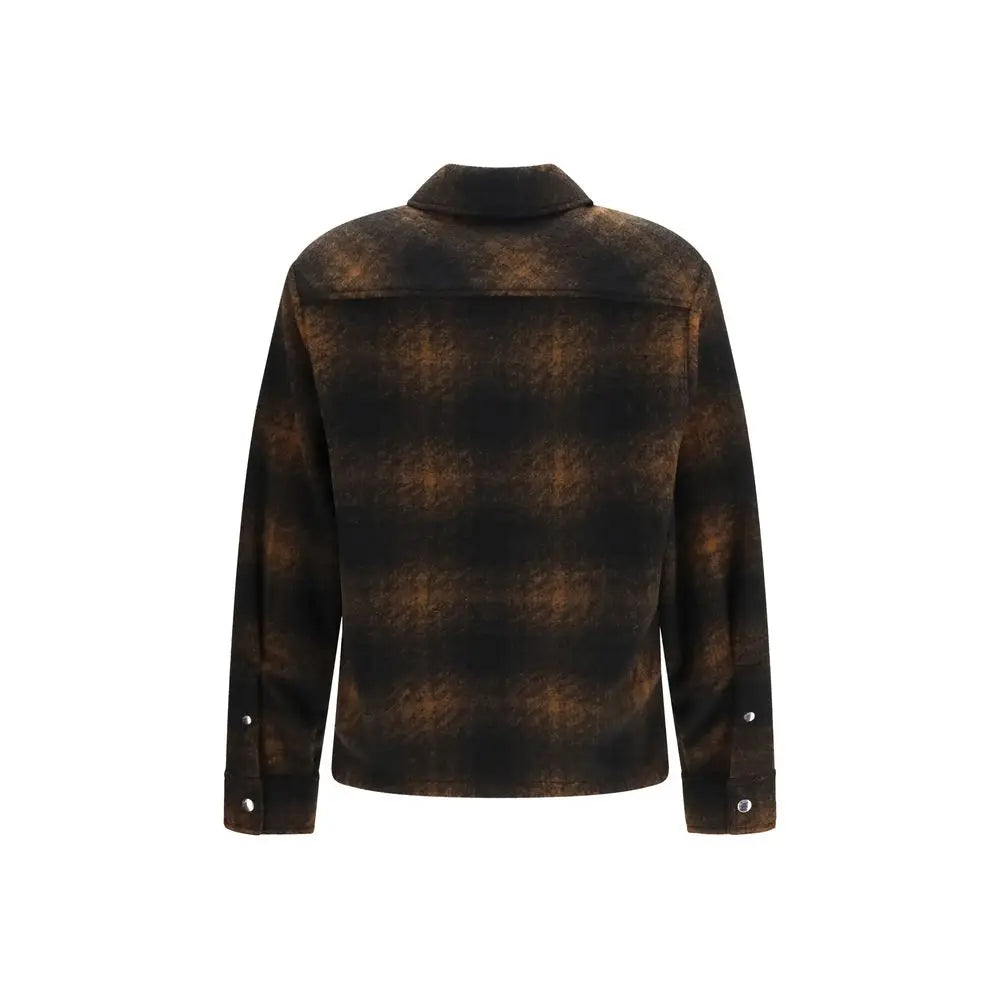 Veste moncler en polyester marron avec motif tie-dye marron foncé et noir en denim col et manches longues